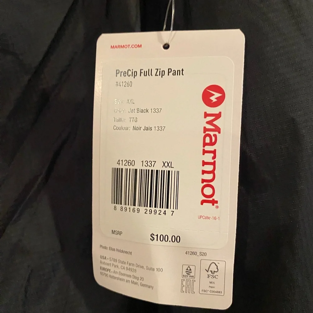 Used 1x Marmot Men’s Black Waterproof Rain Pants